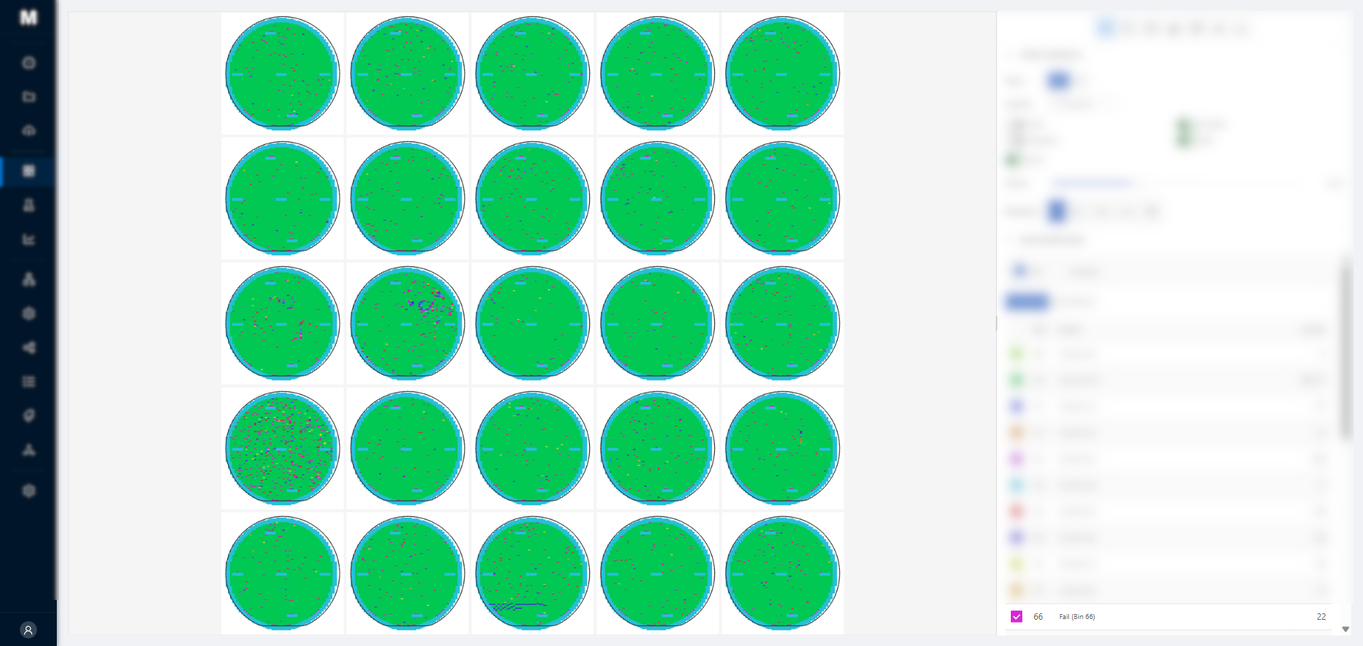 MAPx batch wafer selection showing 25 substrates for lot-level analysis